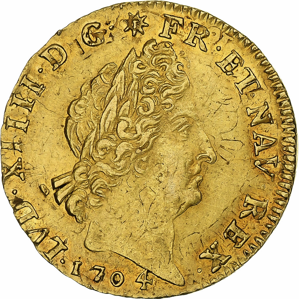 Francia, Louis XIV, Louis d'Or, 1704, Metz, Rare, réformé, Oro, BB+