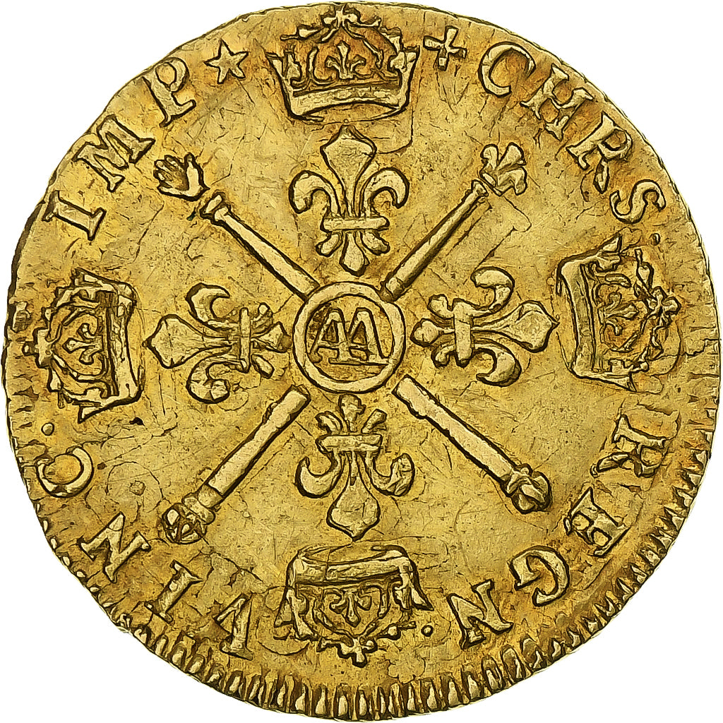 Francia, Louis XIV, Louis d'Or, 1704, Metz, Rare, réformé, Oro, BB+