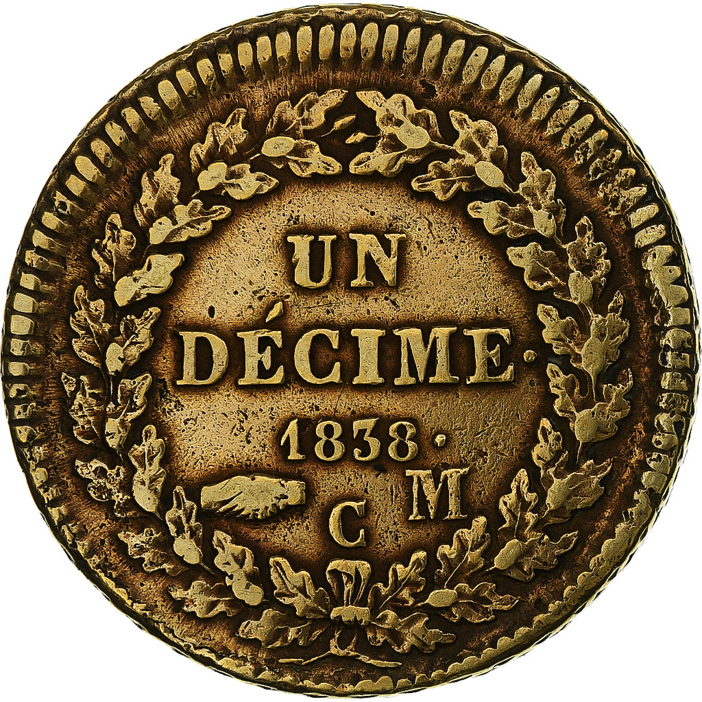 Monaco, Honore V, Decime, 1838, Monaco, Koper, FR+, Gadoury:MC 105, KM:97.1