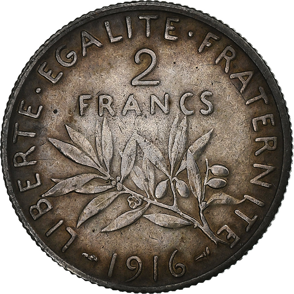 France, 2 Francs, Semeuse, 1916, Paris, Silver, AU(50-53), Gadoury:532, KM:845.1