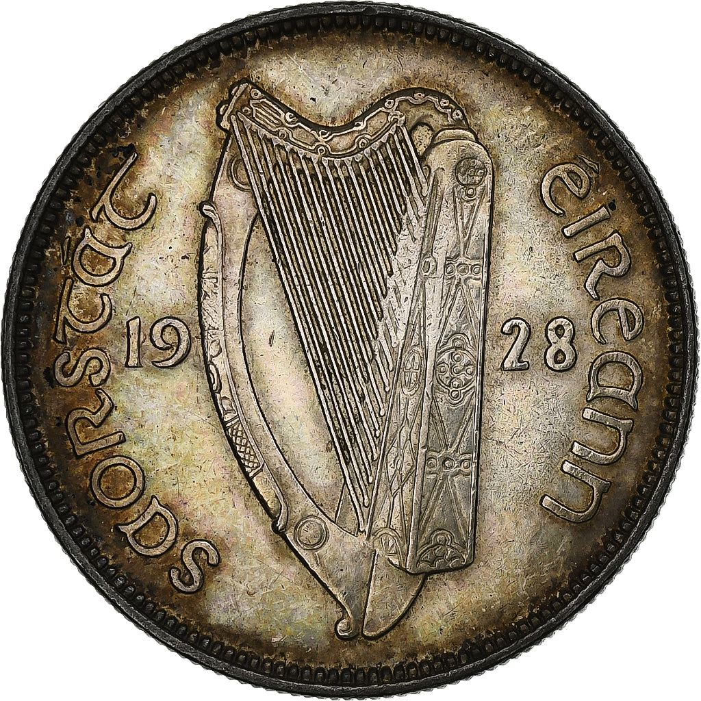 IRELAND REPUBLIC, 1/2 Crown, 1928, Silver, EF(40-45), KM:8