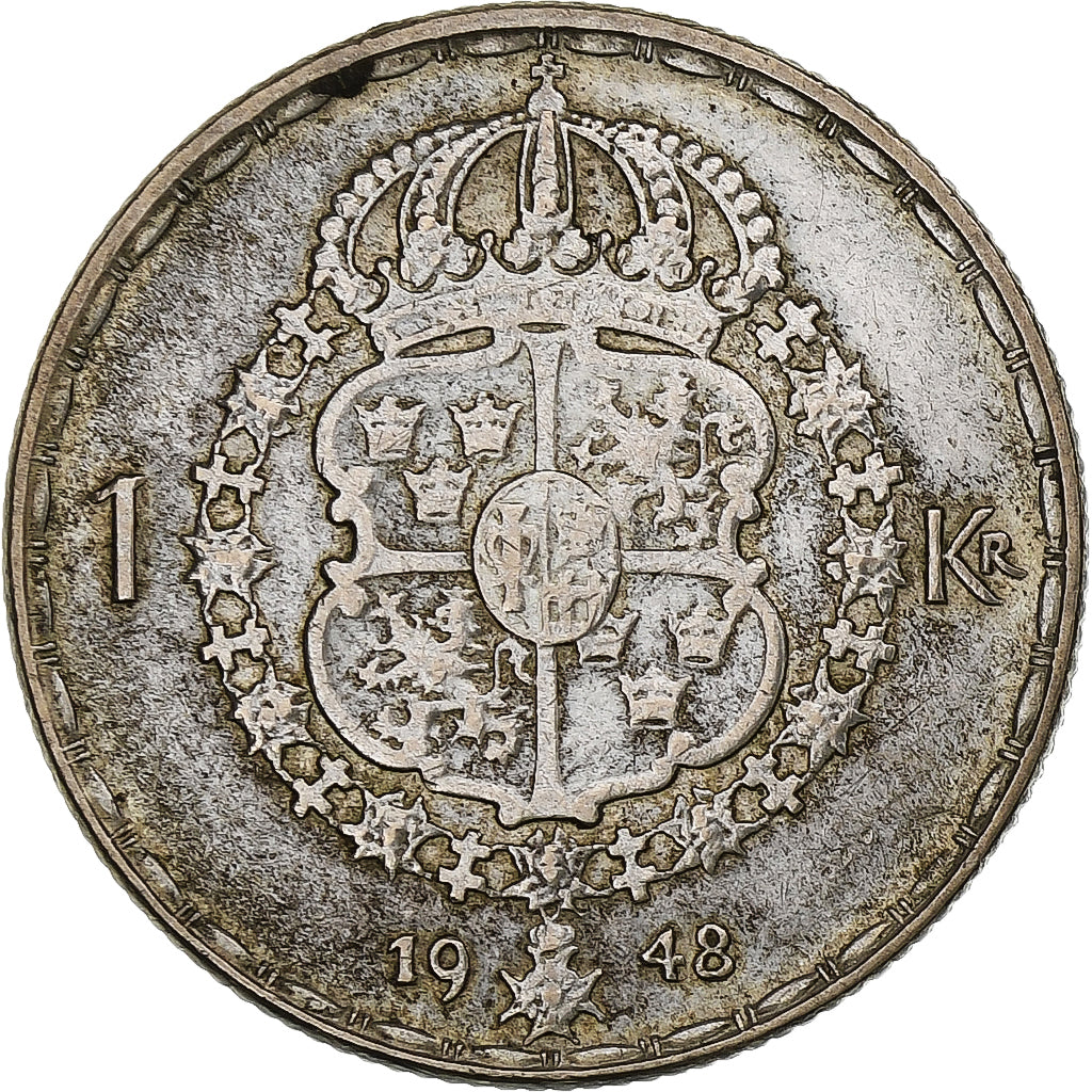 Svezia, Gustaf V, Krona, 1948, Argento, BB, KM:814