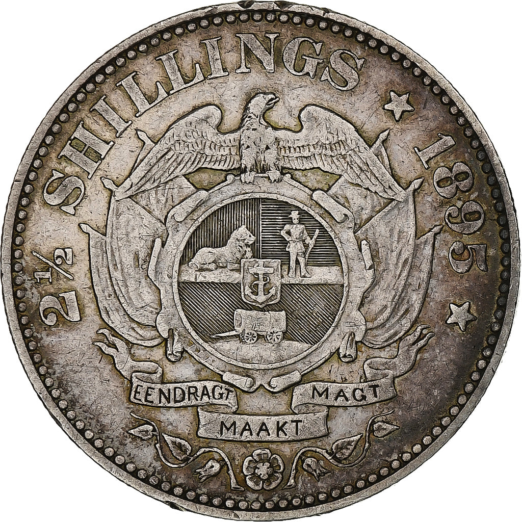South Africa, 2-1/2 Shillings, 1895, Rare, Silver, EF(40-45), KM:7