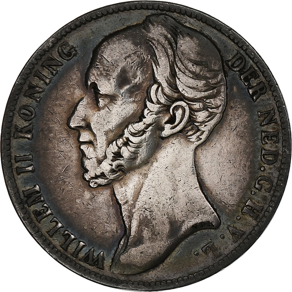 Países Bajos, William II, Gulden, 1848, Plata, MBC, KM:66
