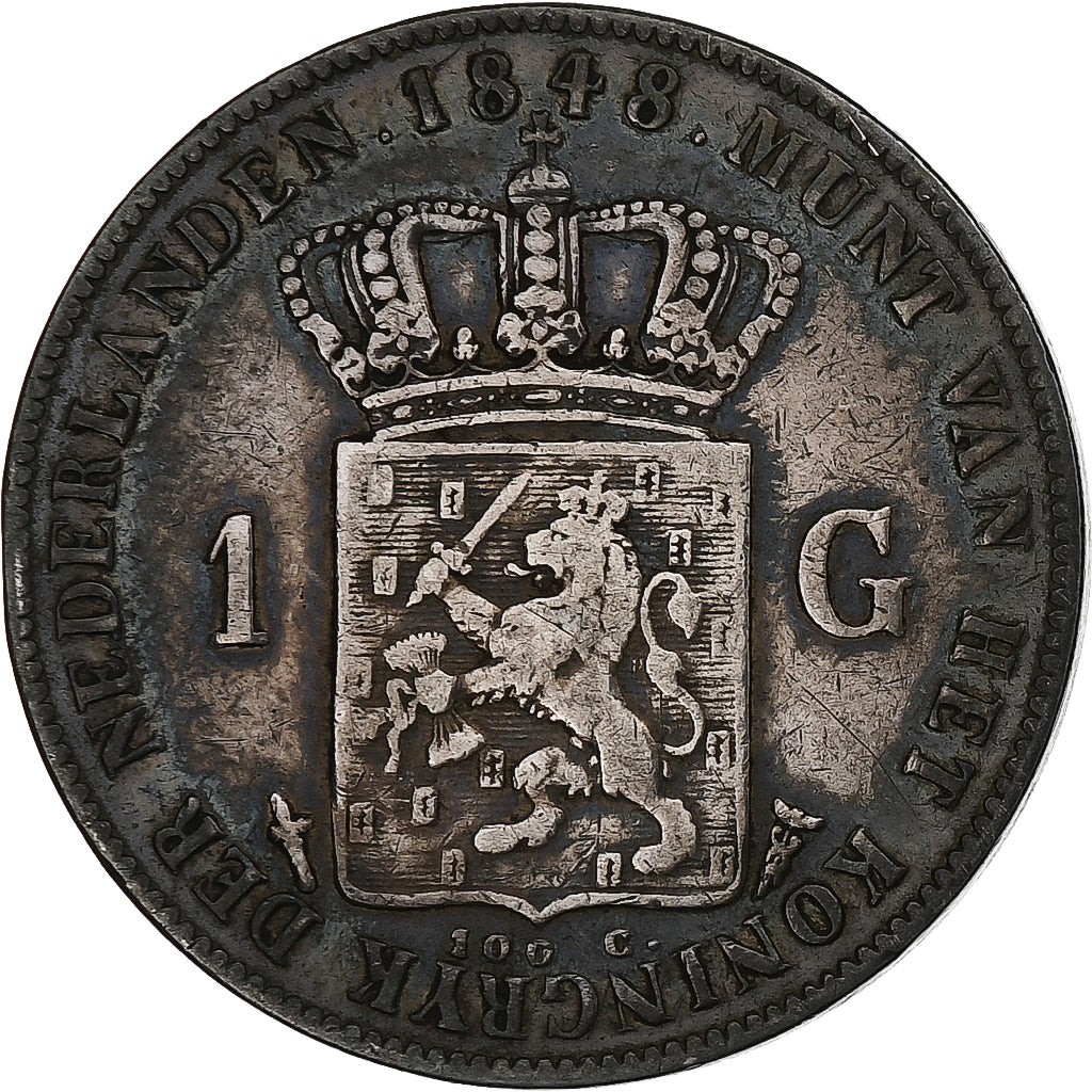 Países Bajos, William II, Gulden, 1848, Plata, MBC, KM:66
