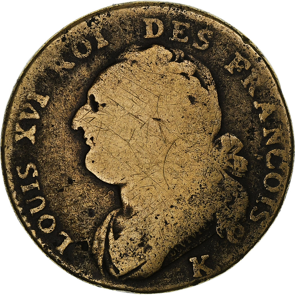 France, Louis XVI, 12 Deniers, 1792, Bordeaux, Bronze, F(12-15), KM:600.8
