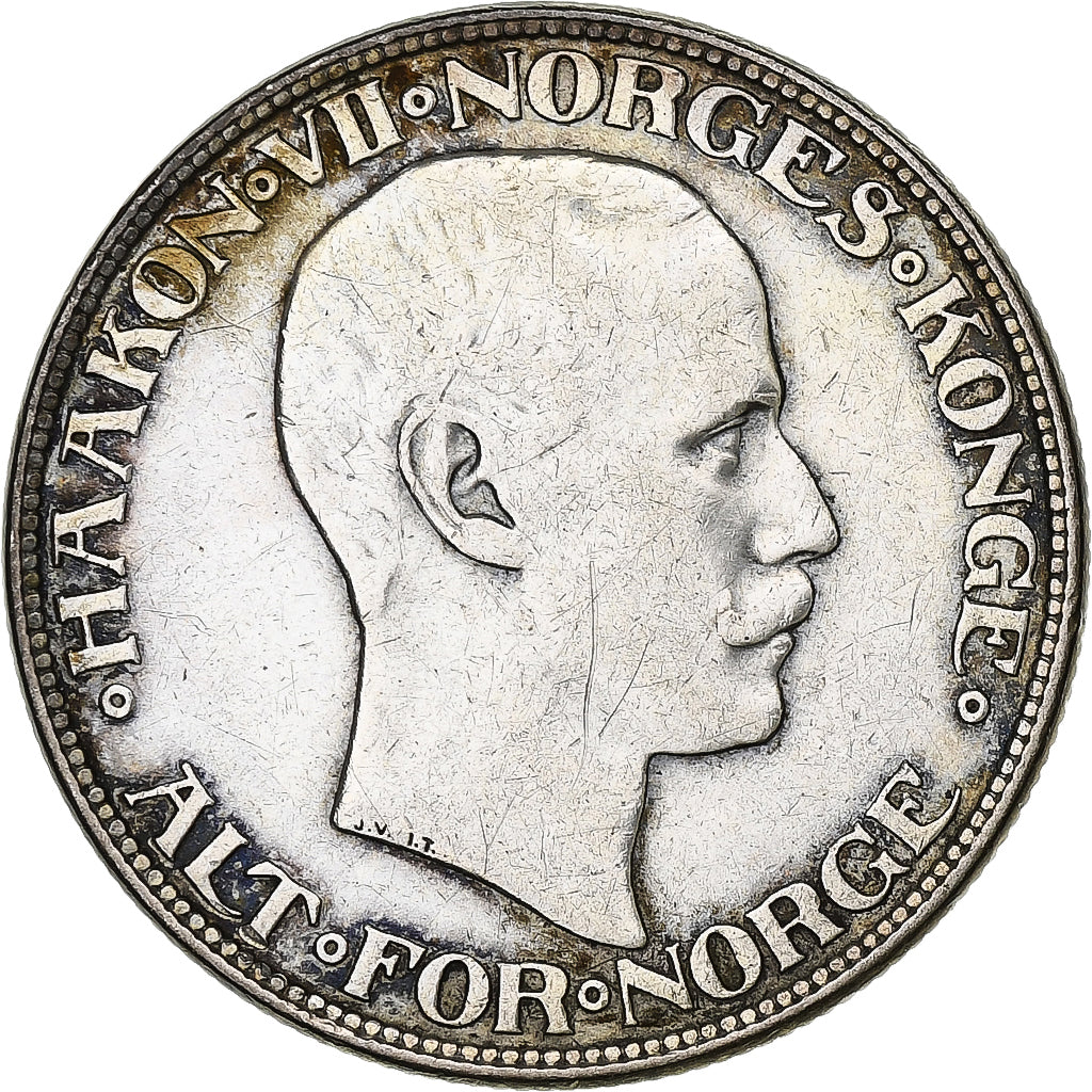 Noruega, Haakon VII, 2 Kroner, 1917, Plata, MBC, KM:370
