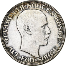 Noruega, Haakon VII, 2 Kroner, 1917, Plata, MBC, KM:370