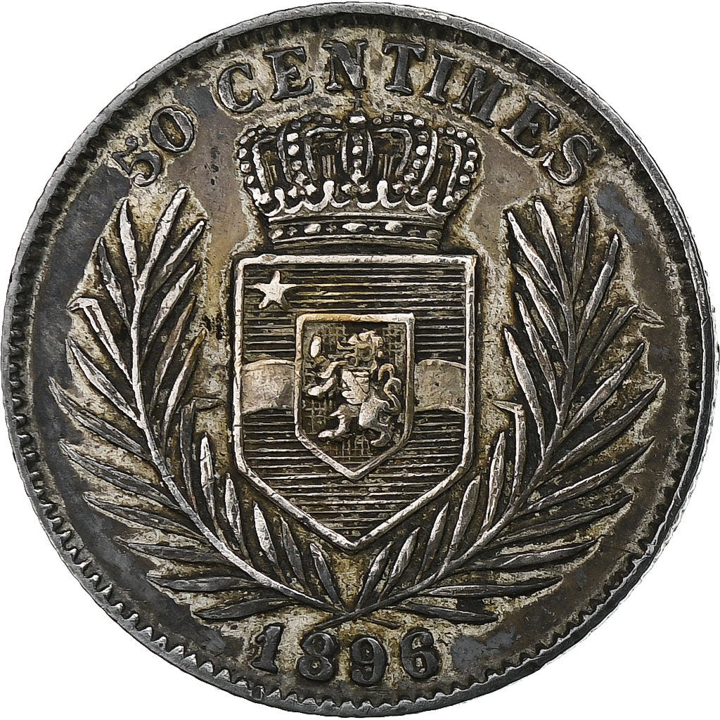 CONGO FREE STATE, Leopold II, 50 Centimes, 1896, Silver, EF(40-45), KM:5