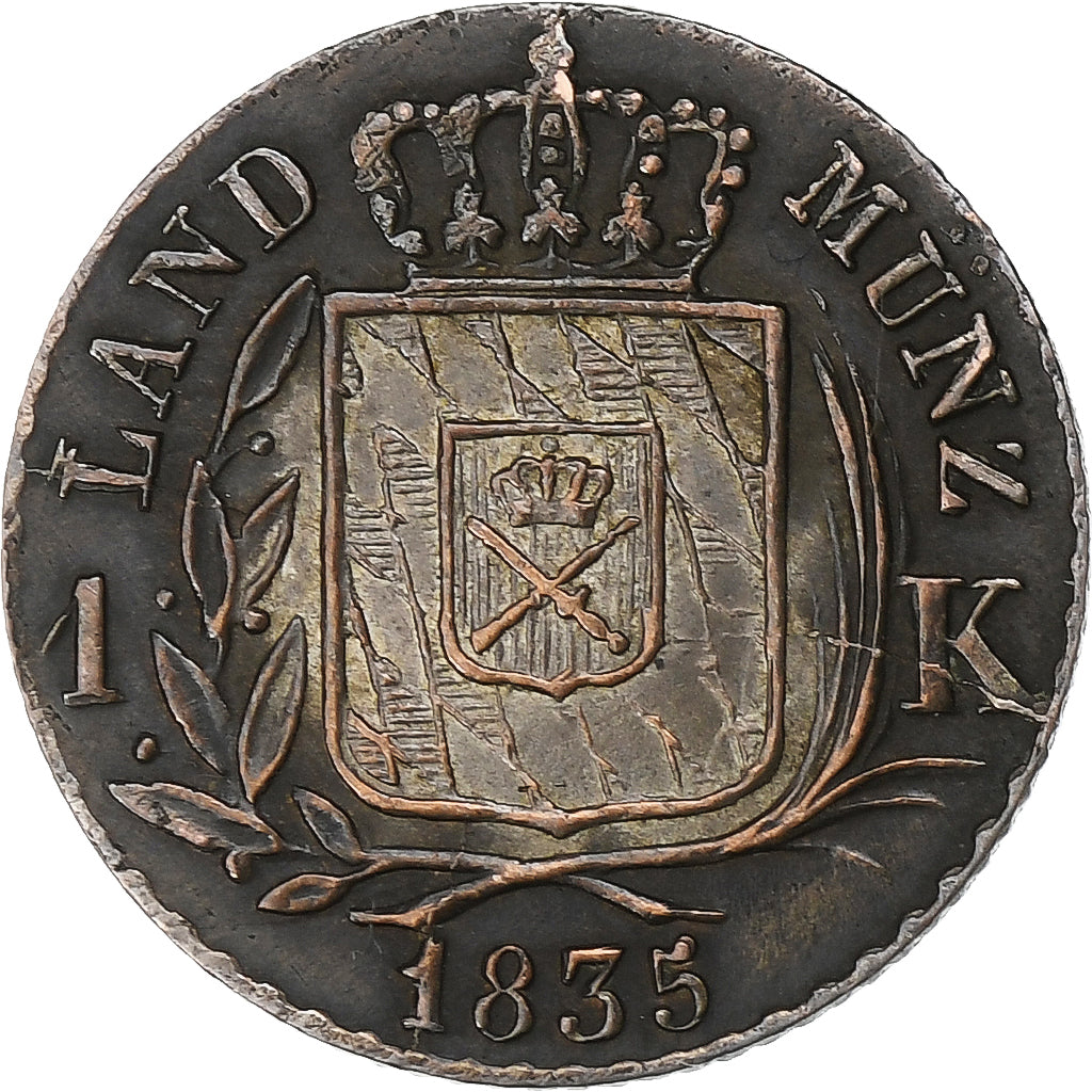 German States, BAVARIA, Ludwig I, Kreuzer, 1835, Silver, AU(55-58), KM:746