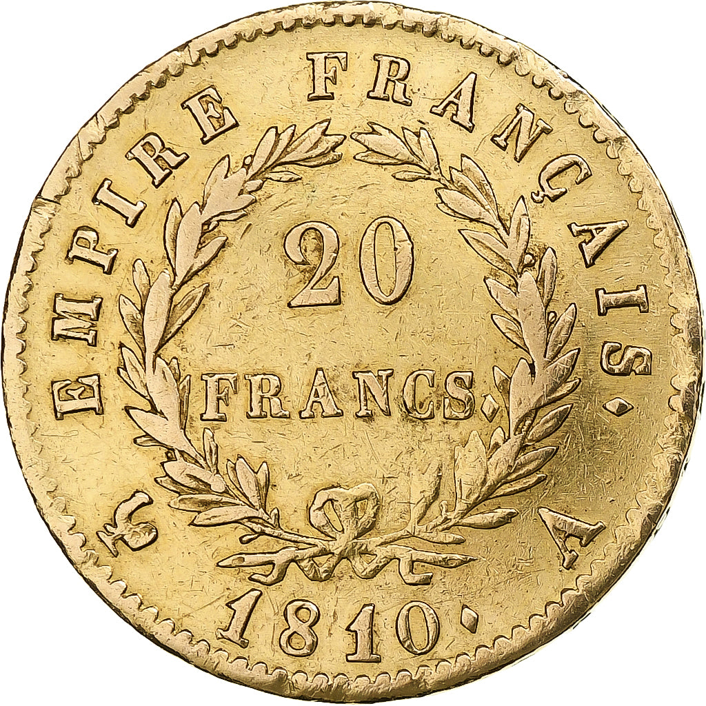 França, 20 Francs, Napoléon I, 1810, Paris, Dourado, VF(30-35), Gadoury:1025