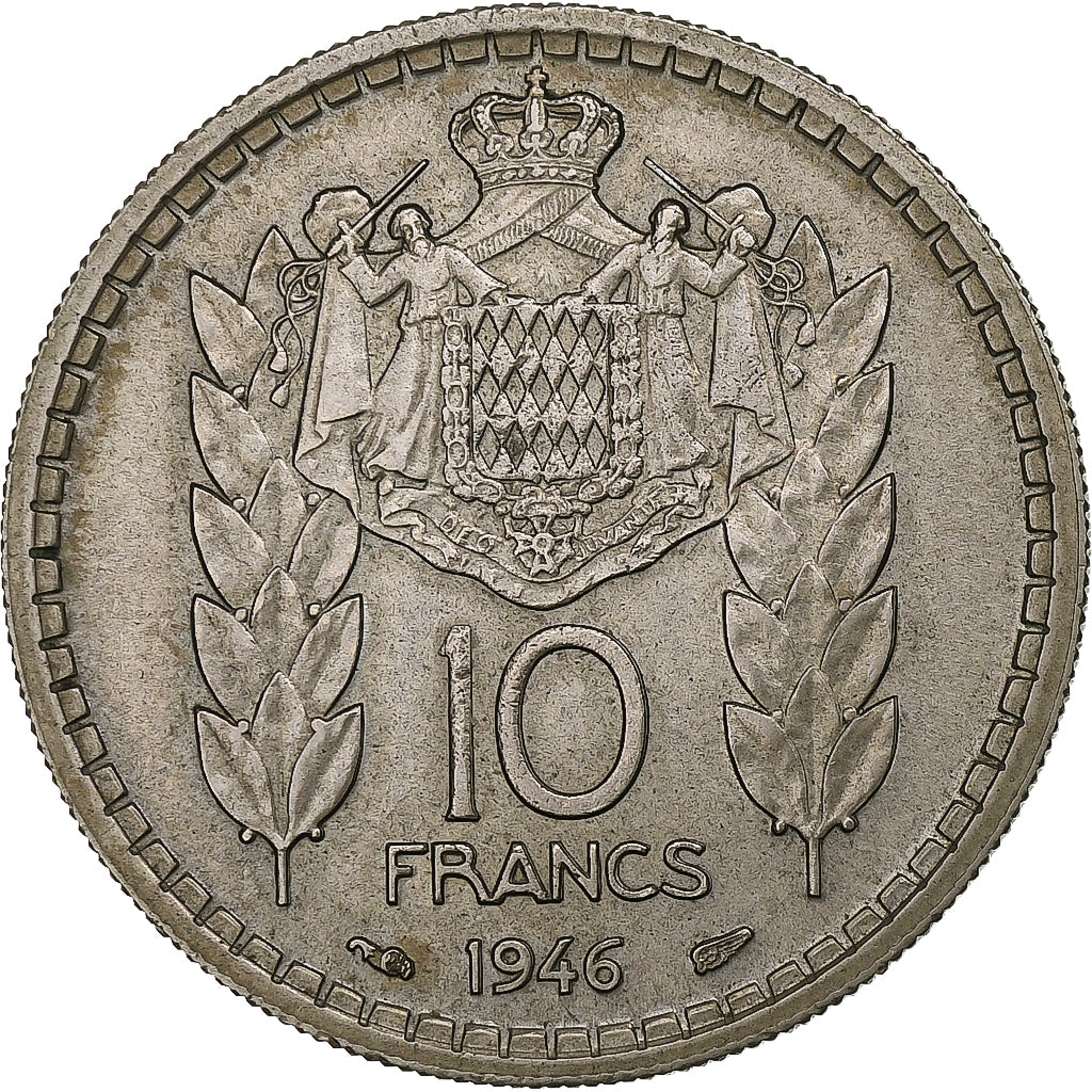 Monaco, Louis II, 10 Francs, 1946, Miedź-Nikiel, AU(50-53), Gadoury:MC136