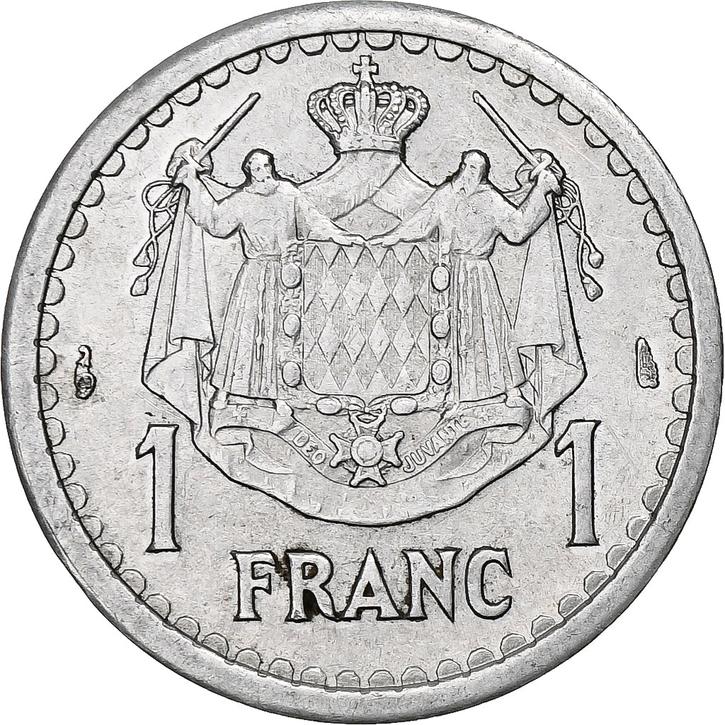Monaco, Louis II, Franc, 1943, Aluminium, AU(50-53), Gadoury:MC131, KM:120