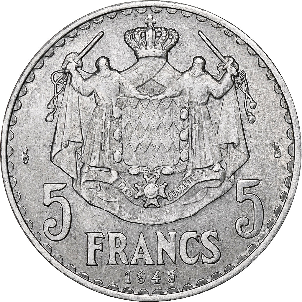 Monaco, Louis II, 5 Francs, 1945, Alluminio, BB+, Gadoury:MC135, KM:122