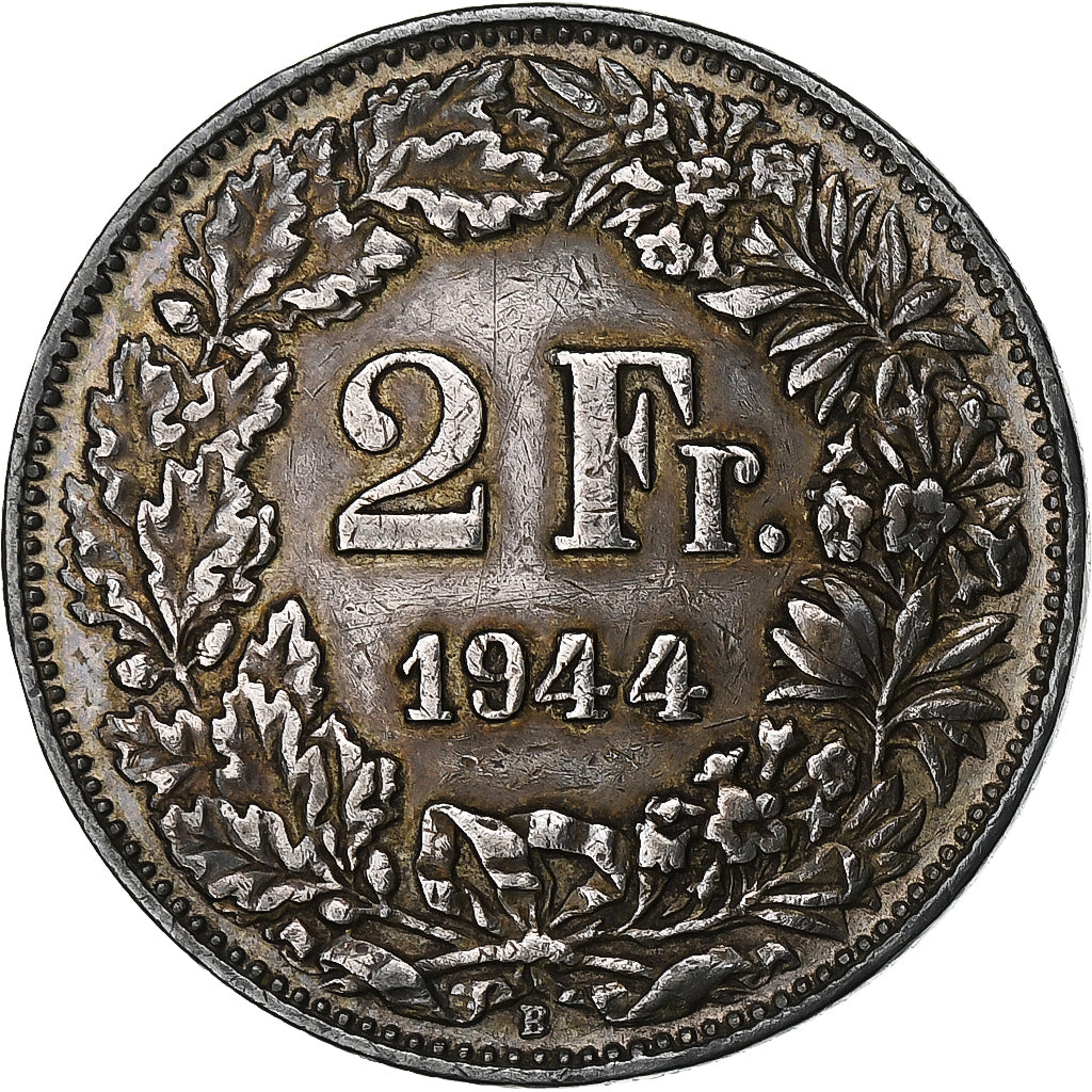 Switzerland, 2 Francs, 1944, Bern, Silver, AU(50-53), KM:21