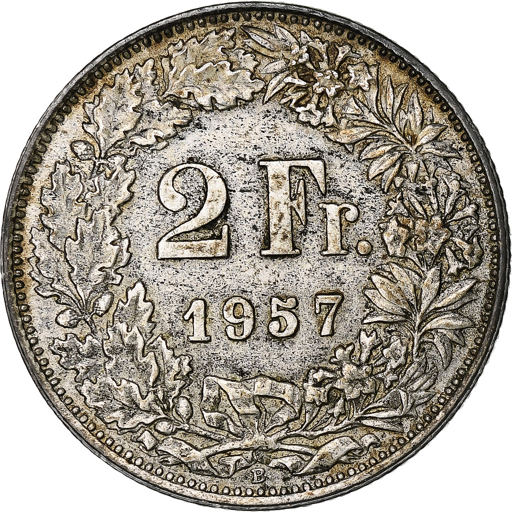 Switzerland, 2 Francs, 1957, Bern, Silver, AU(55-58), KM:21