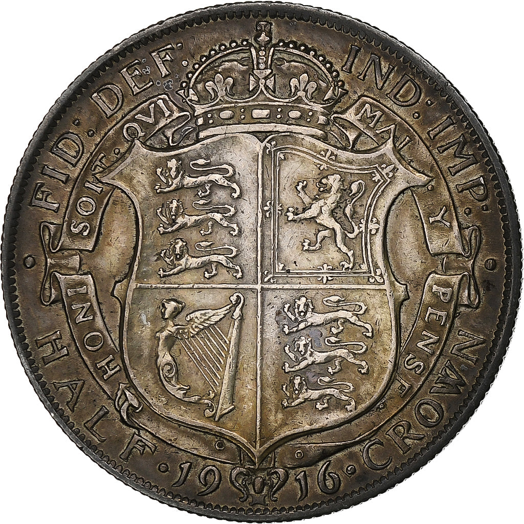 Great Britain, George V, 1/2 Crown, 1916, Silver, EF(40-45), KM:818.1