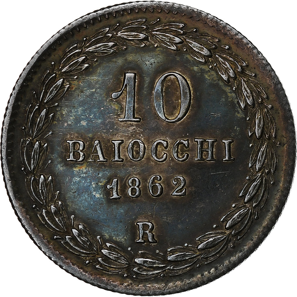 États italiens, PAPAL STATES, Pius IX, 10 Baiocchi, 1862, Rome, Argent, SUP