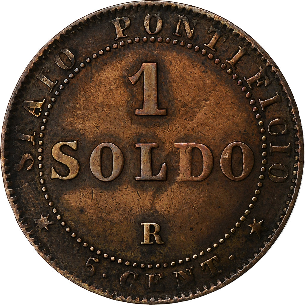 Italien Staaten, PAPAL STATES, Pius IX, Soldo, 5 Centesimi, 1867, Rome, Kupfer