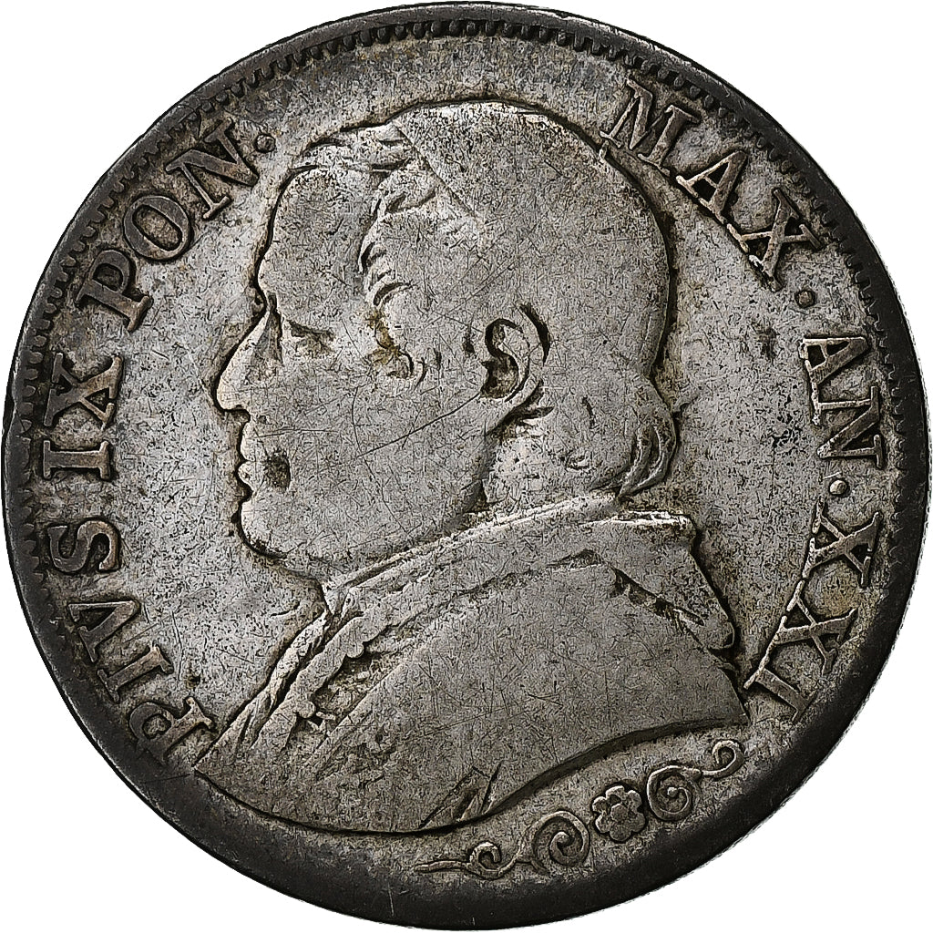 ITALIAN STATES, PAPAL STATES, Pius IX, Lira, 1867, Rome, Silver, VF(20-25)