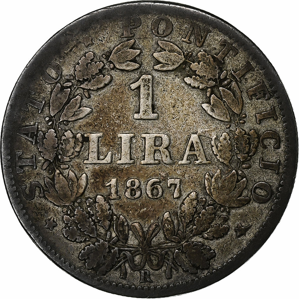 ITALIAN STATES, PAPAL STATES, Pius IX, Lira, 1867, Rome, Silver, VF(20-25)