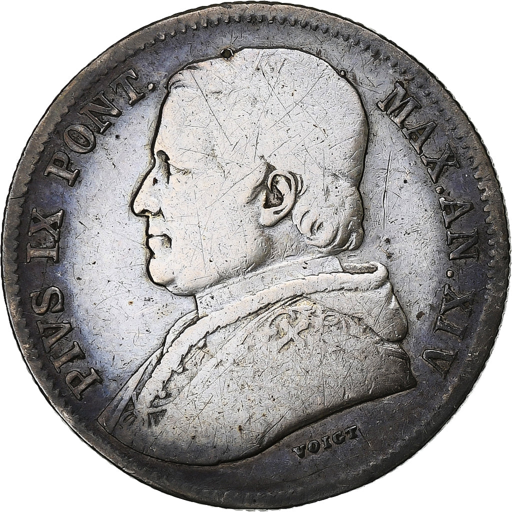 ITALIAN STATES, PAPAL STATES, Pius IX, 20 Baiocchi, 1860, Rome, Silver