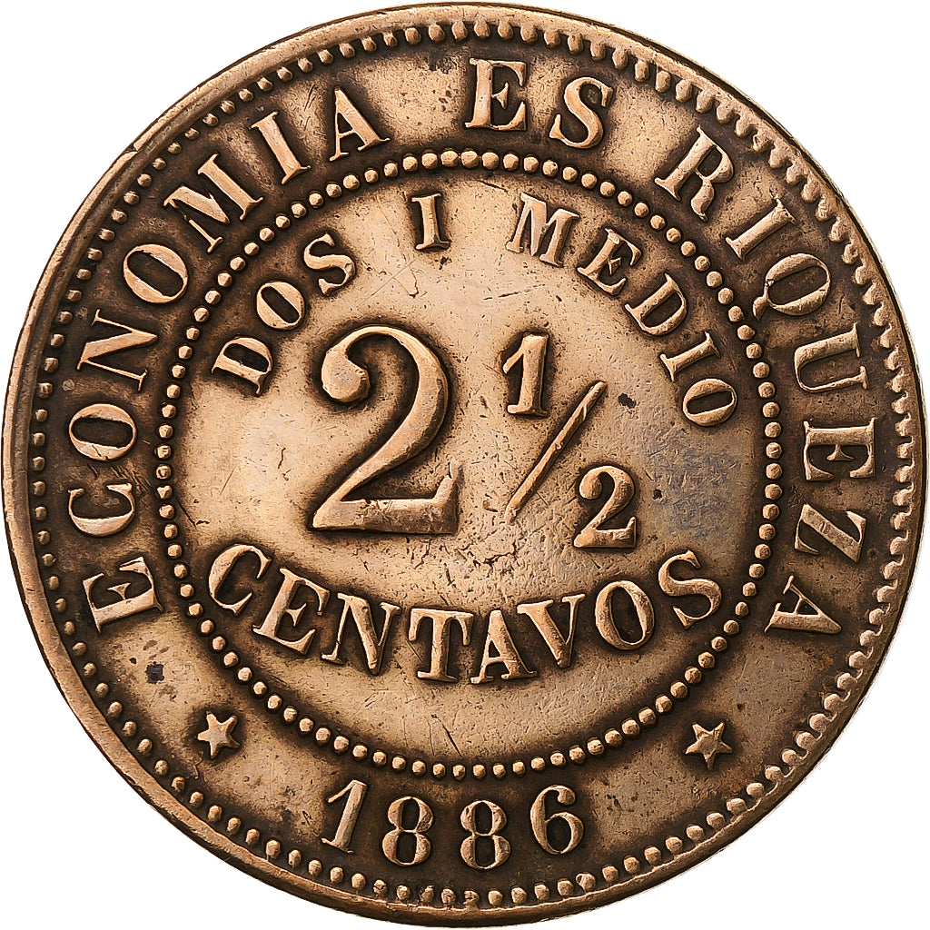 Chile, 2-1/2 Centavos, 1886, Cobre, VF(30-35), KM:150