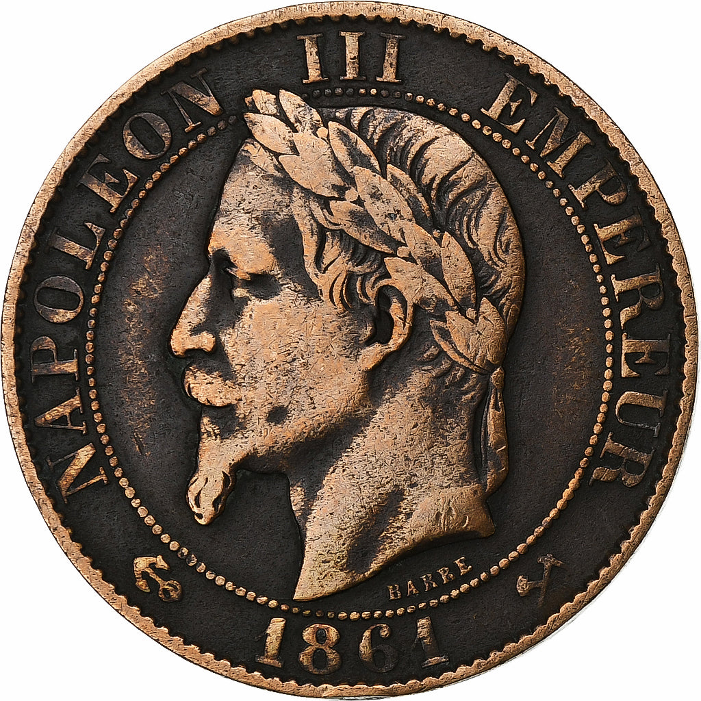 France, Napoleon III, 5 Centimes, 1861, Bordeaux, Bronze, VF(20-25)