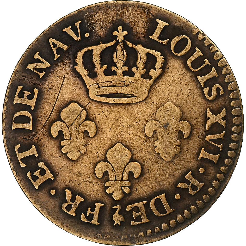 FRENCH GUIANA, Louis XVI, 2 Sous, 1782, Paris, Billon, VF(30-35), Lecompte:13