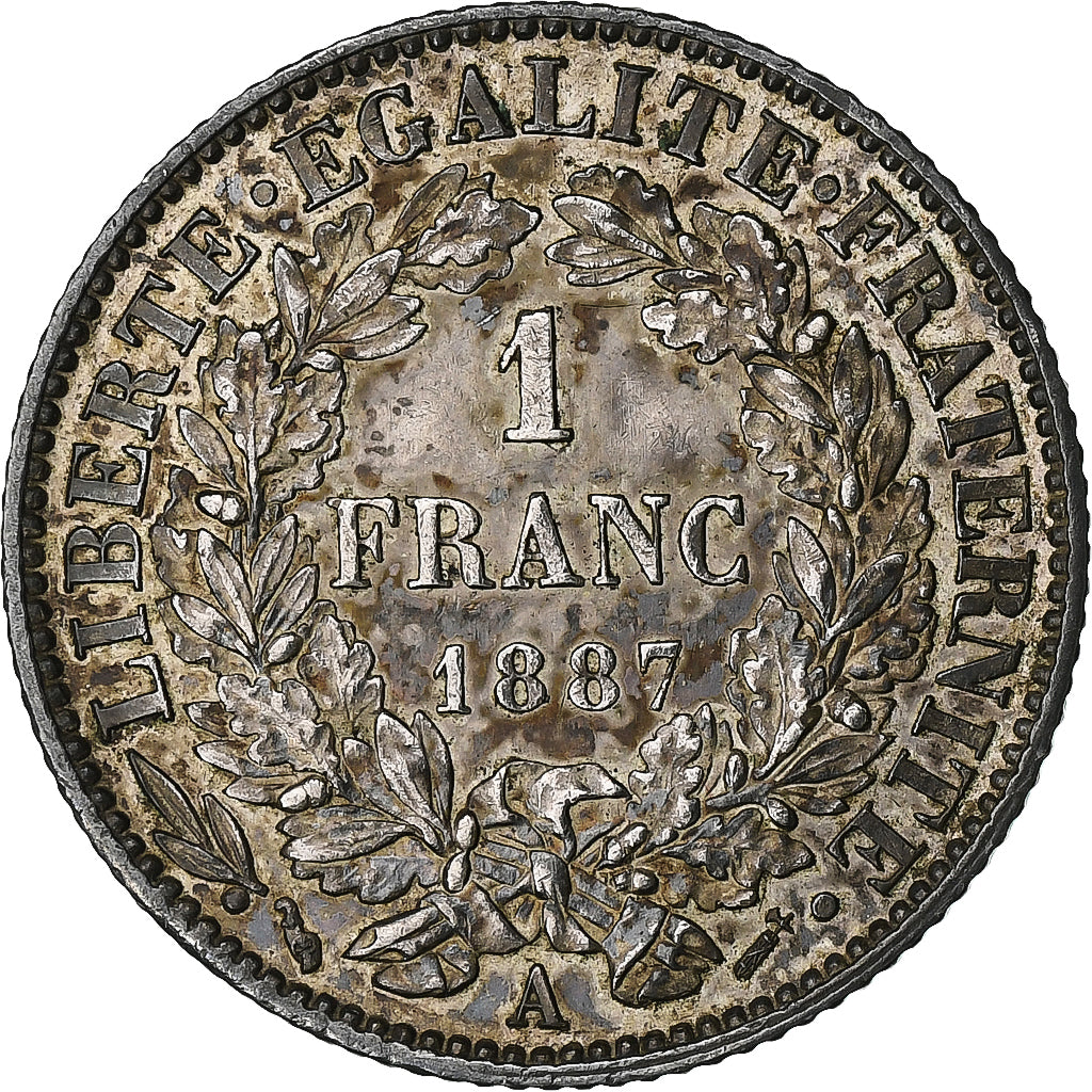 Francia, Franc, Cérès, 1887, Paris, Argento, BB+, Gadoury:465a, KM:822.1