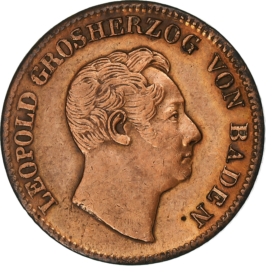Deutsch Staaten, BADEN, Leopold I, Kreuzer, 1852, Baden, Kupfer, SS+, KM:218.2