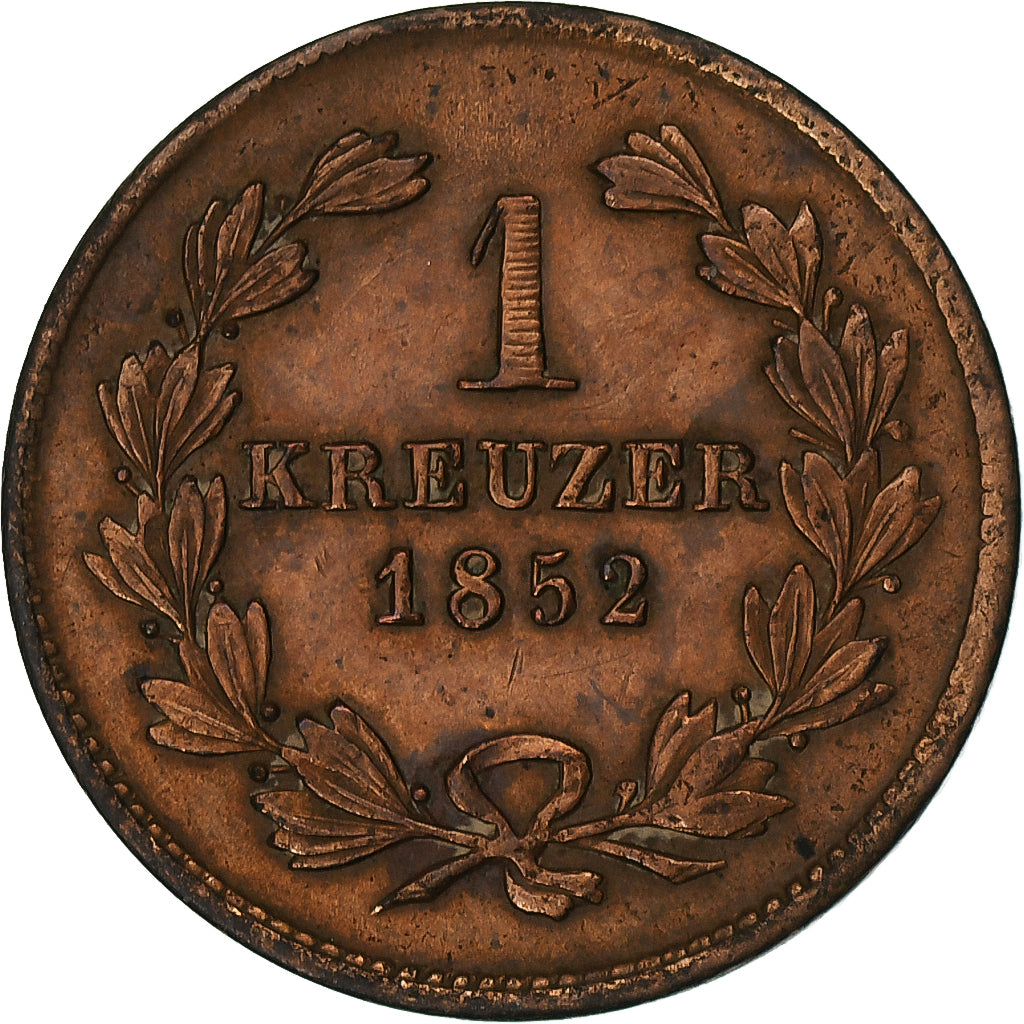 Deutsch Staaten, BADEN, Leopold I, Kreuzer, 1852, Baden, Kupfer, SS+, KM:218.2