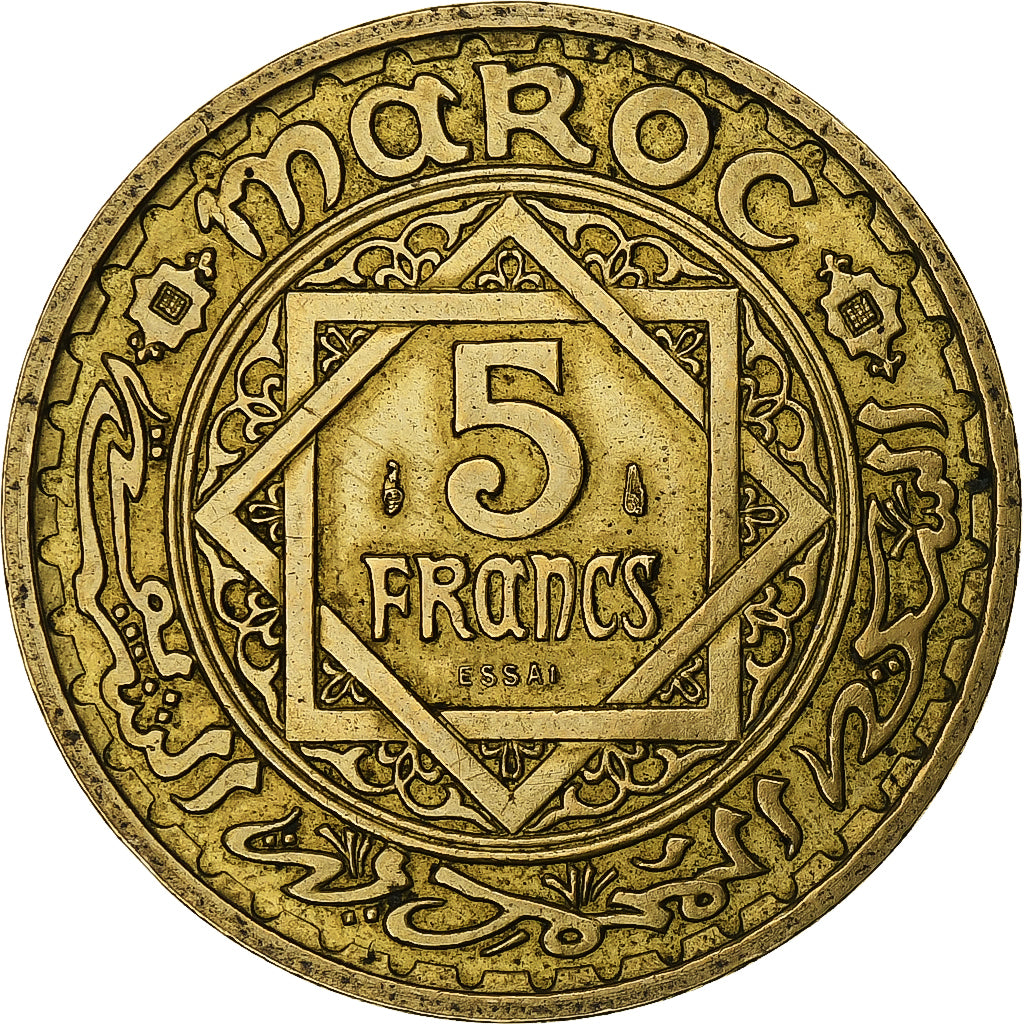 Marokko, 5 Francs, 1945/AH1365, Paris, ESSAI, Aluminum-Bronze, VZ, Lecompte:242