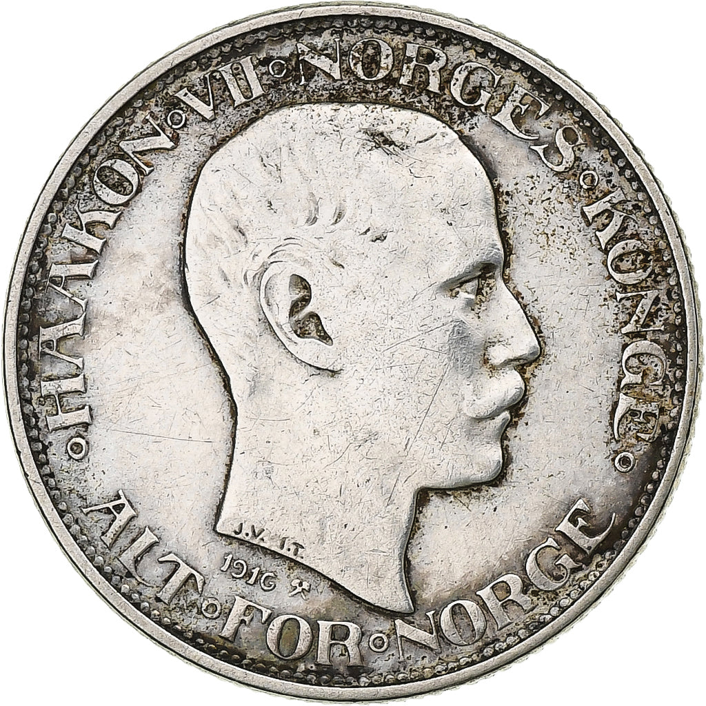 Norway, Haakon VII, 50 Öre, 1916, Silver, VF(30-35), KM:374