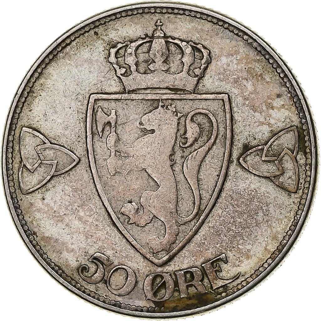 Norway, Haakon VII, 50 Öre, 1916, Silver, VF(30-35), KM:374