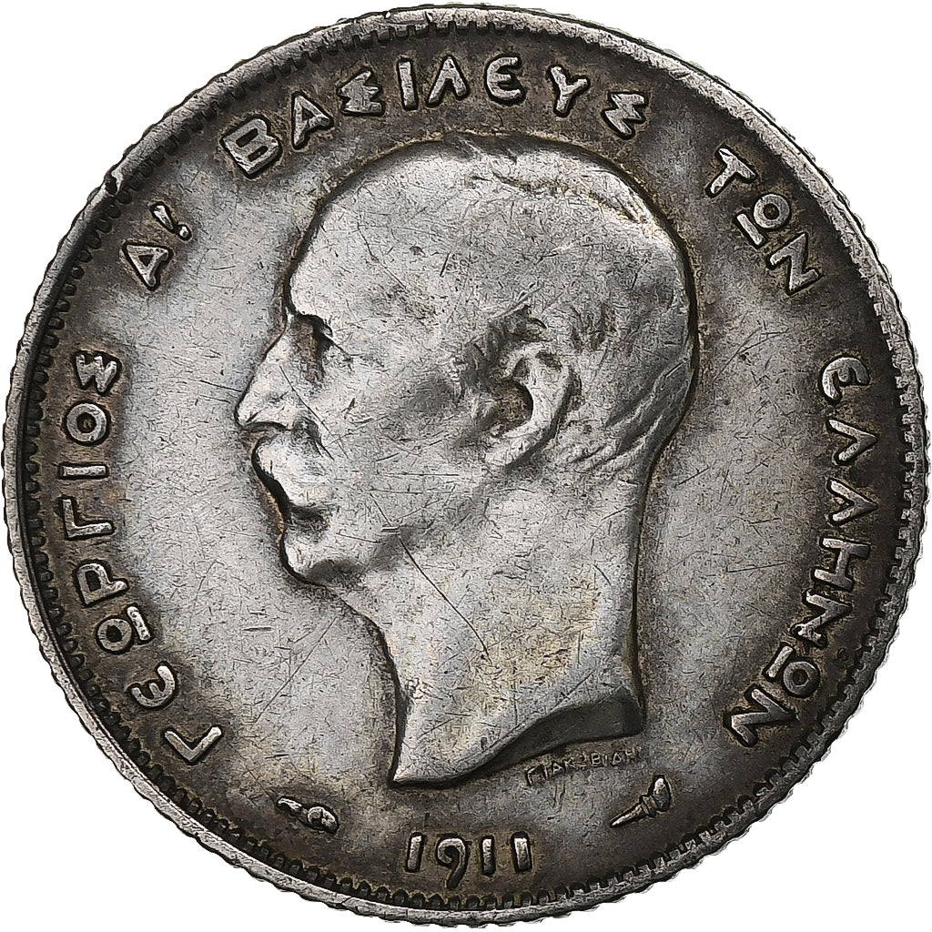 Grèce, George I, Drachma, 1911, Argent, TB+, KM:60