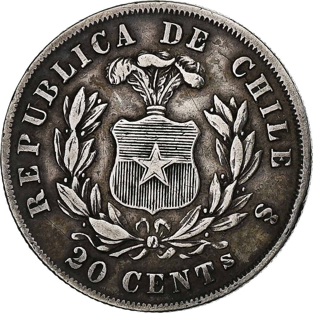 Cile, 20 Centavos, 1874, Santiago, Argento, BB, KM:138.1