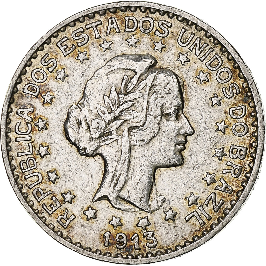 Brazil, 1000 Reis, 1913, Silver, AU(50-53), KM:513