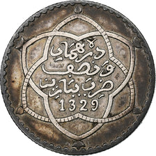 Marokko, 'Abd al-Hafiz, 1/4 Rial, 2-1/2 Dirhams, 1911/AH1329, bi-Bariz, Zilver