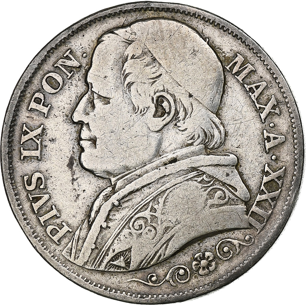 ITALIAN STATES, PAPAL STATES, Pius IX, 2 Lire, 1867, Rome, Silver, VF(30-35)