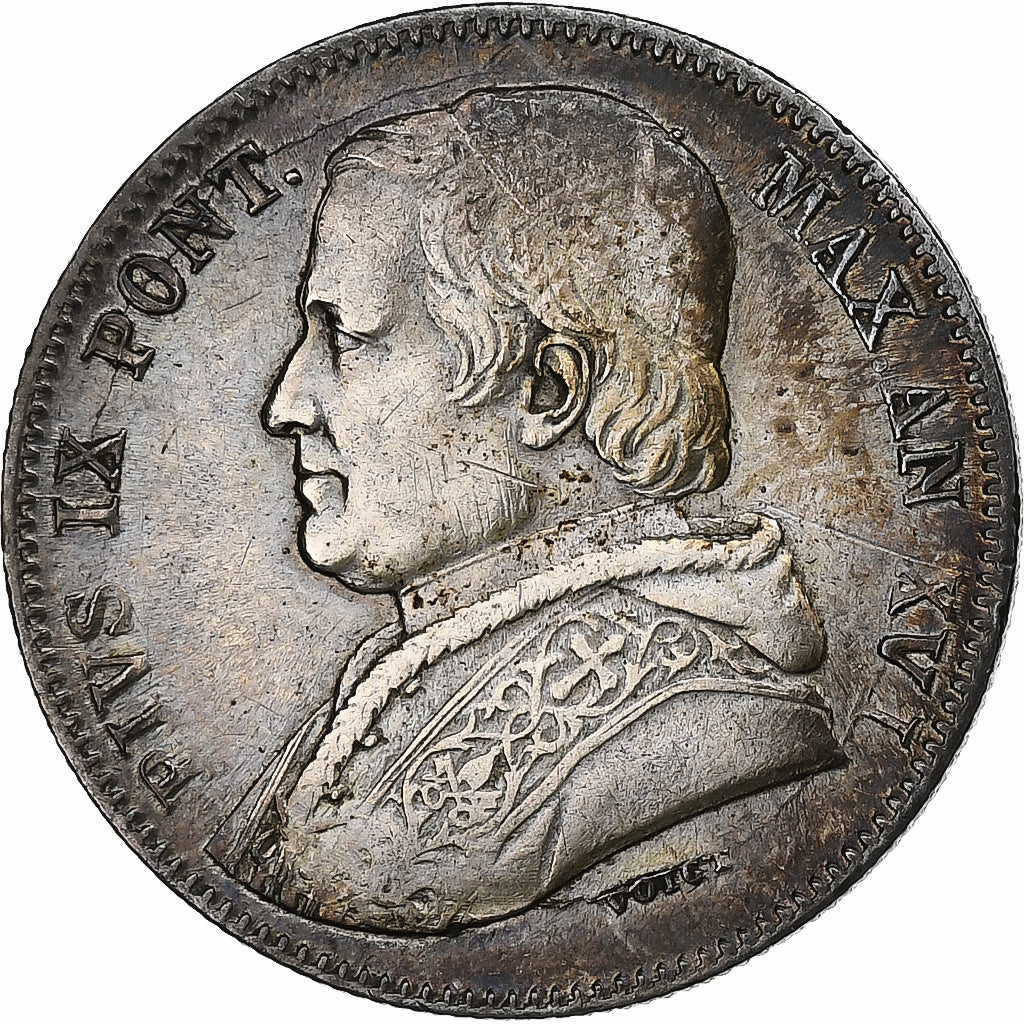 ITALIAN STATES, PAPAL STATES, Pius IX, 20 Baiocchi, 1861, Rome, Silver