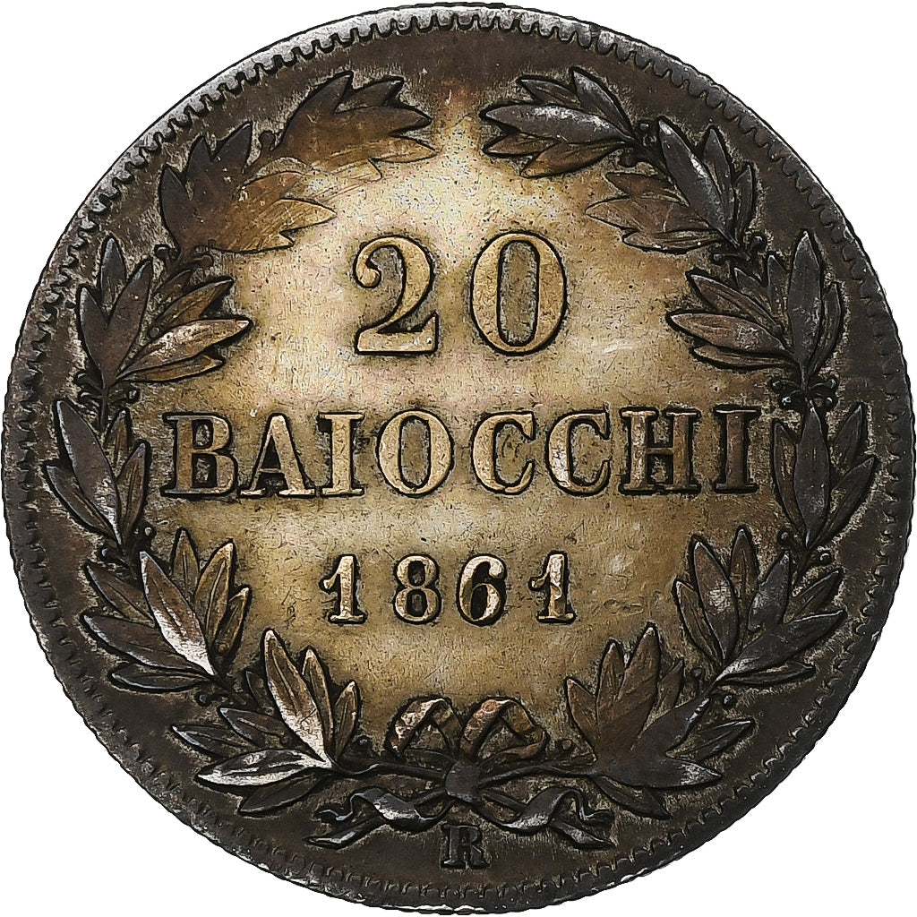 ITALIAN STATES, PAPAL STATES, Pius IX, 20 Baiocchi, 1861, Rome, Silver