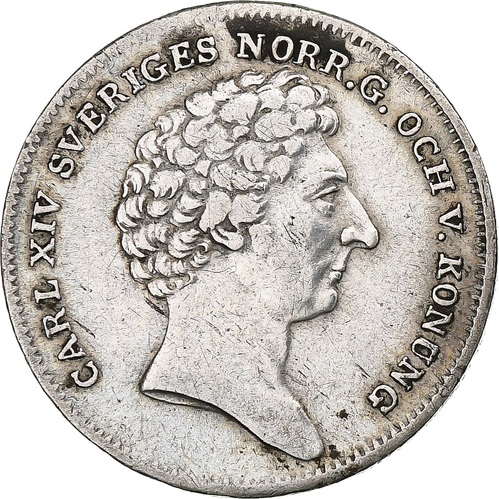 Svezia, Carl XIV Johan, 1/8 Riksdaler, 1832, Argento, BB+, KM:626