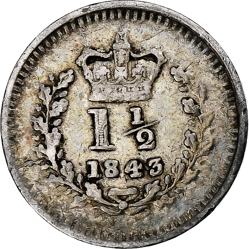 Great Britain, Victoria, 1-1/2 Pence, 1843, Silver, VF(30-35), KM:728
