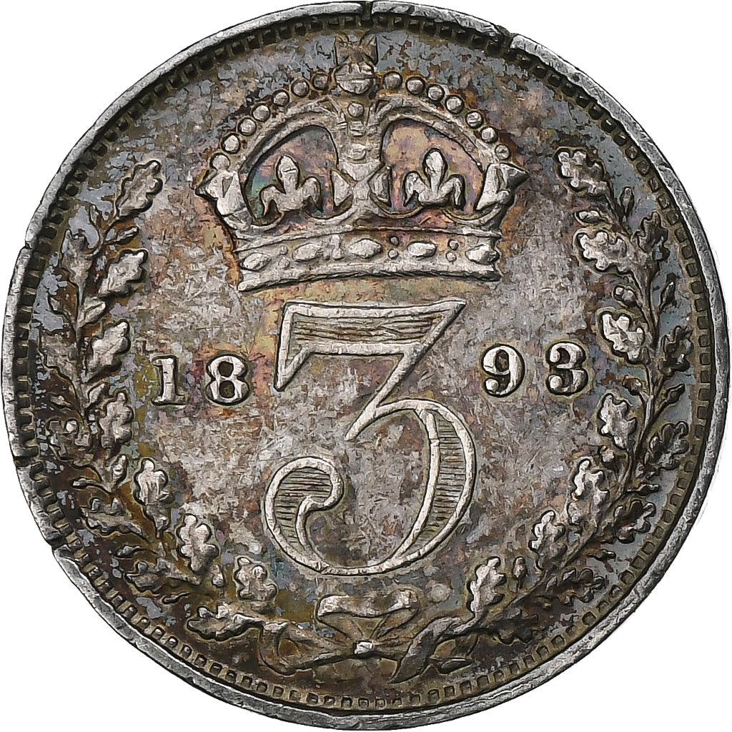 Great Britain, Victoria, 3 Pence, 1893, Silver, AU(50-53), KM:777