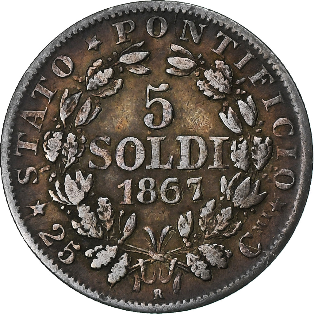 ITALIAN STATES, PAPAL STATES, Pius IX, 5 Soldi, 25 Centesimi, 1867, Rome
