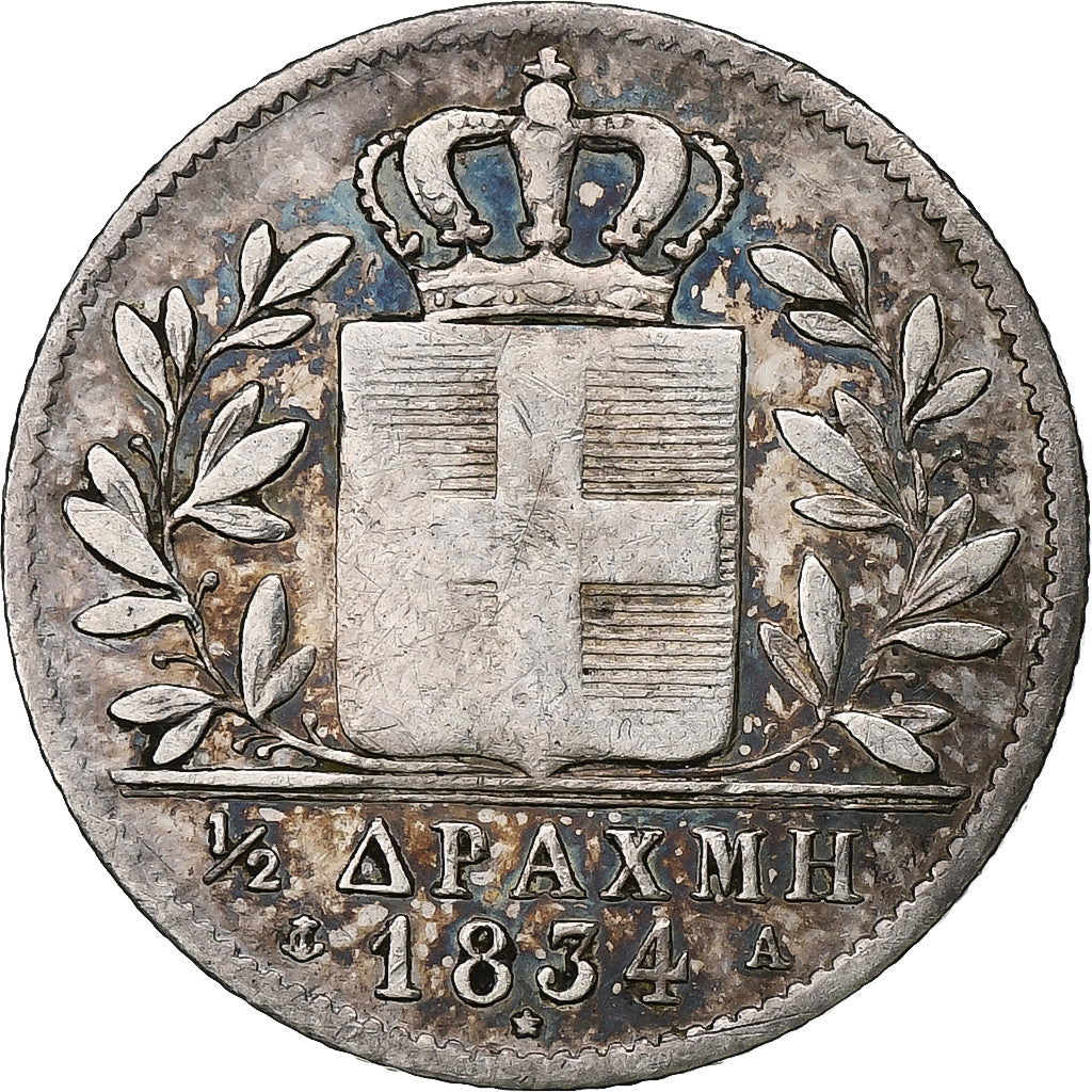 Grèce, Othon, 1/2 Drachma, 1834, Paris, Argent, TB+, KM:19