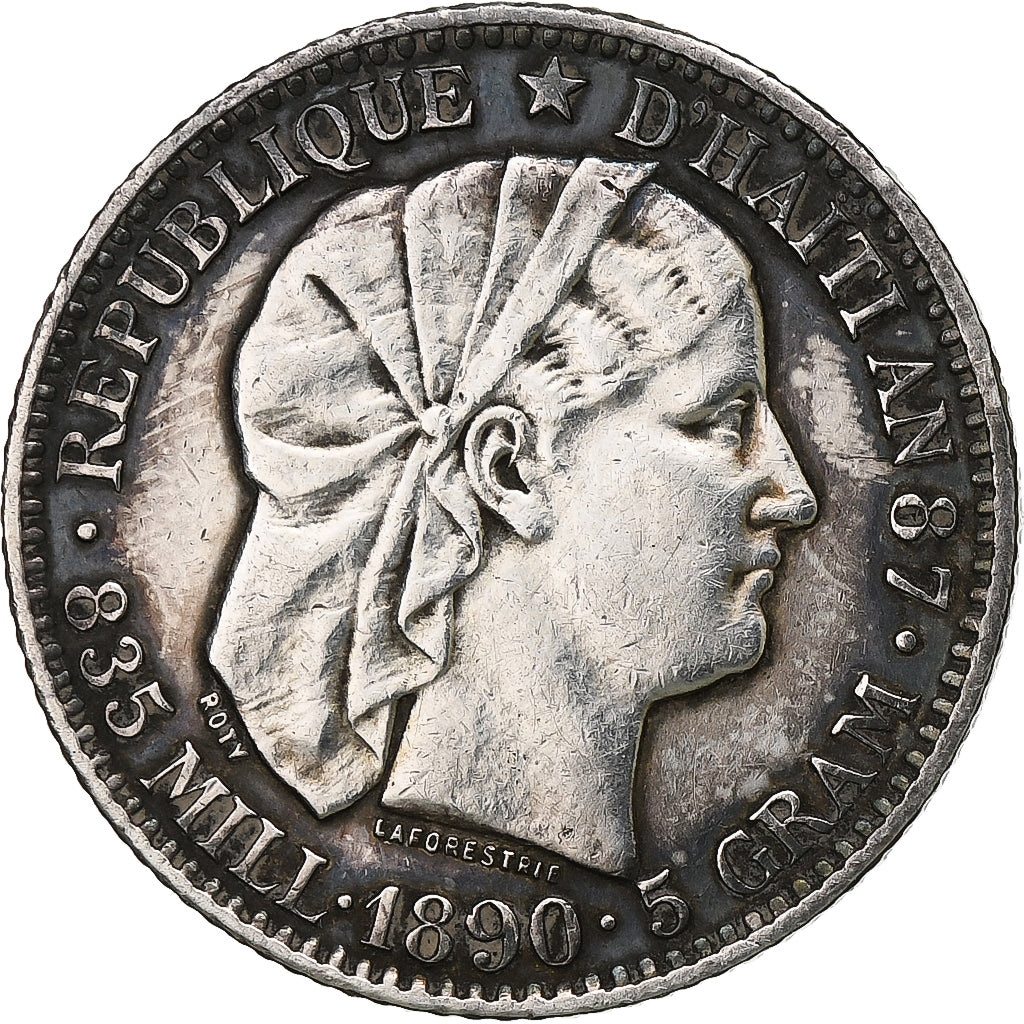 Haiti, 20 Centimes, 1890, Silver, AU(50-53), KM:45