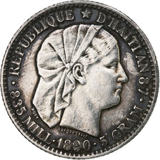 Haiti, 20 Centimes, 1890, Silver, AU(50-53), KM:45