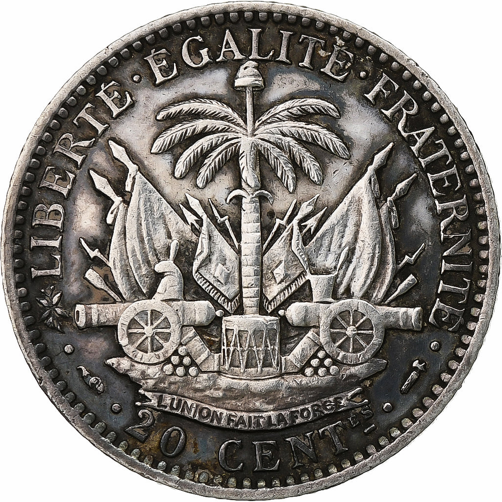 Haiti, 20 Centimes, 1890, Silver, AU(50-53), KM:45